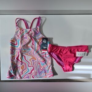 Speedo Girl's Swimwear Printed Two Piece Tankini Set - Coral Paradise size 12